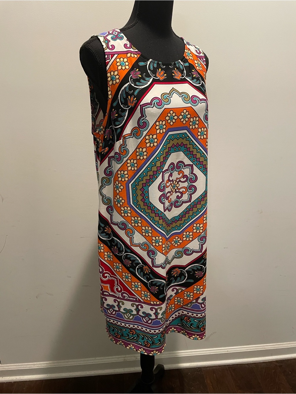 Nicole Miller Multicolor Geometric Print Shift Dress Size L Occasion Adaptable
